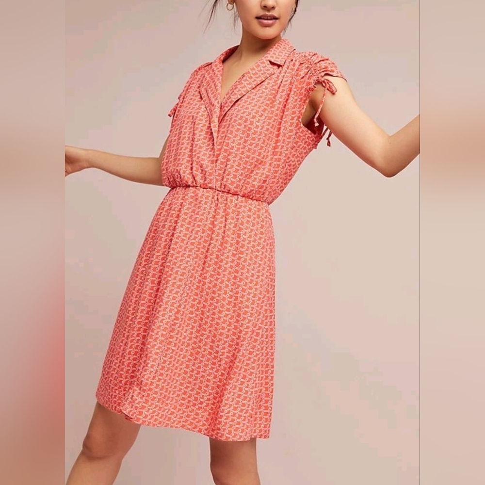 Maeve‎ Anthropologie Carlotta Ruched Shirt Dress w/ Pockets Orange Rayon Size XL